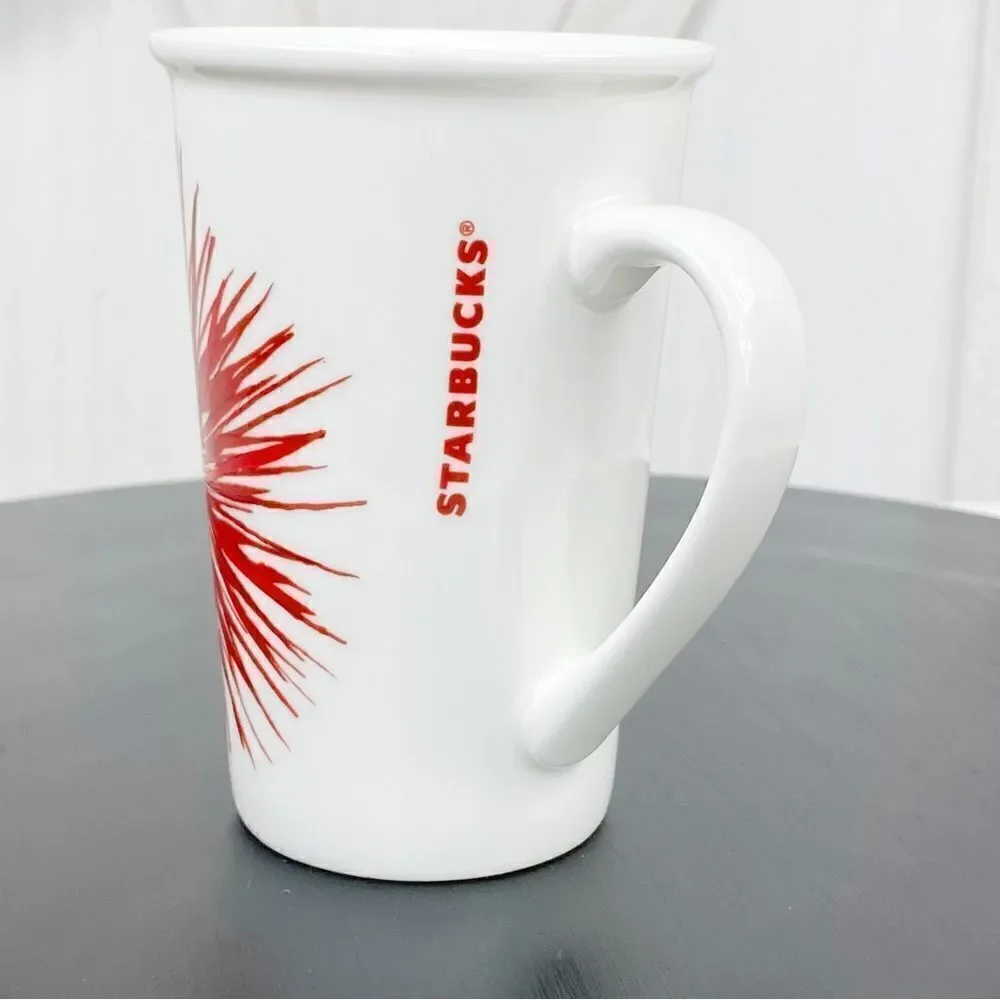 Starbucks Starburst 2014 Holiday Mug White Red 12OZ‎
